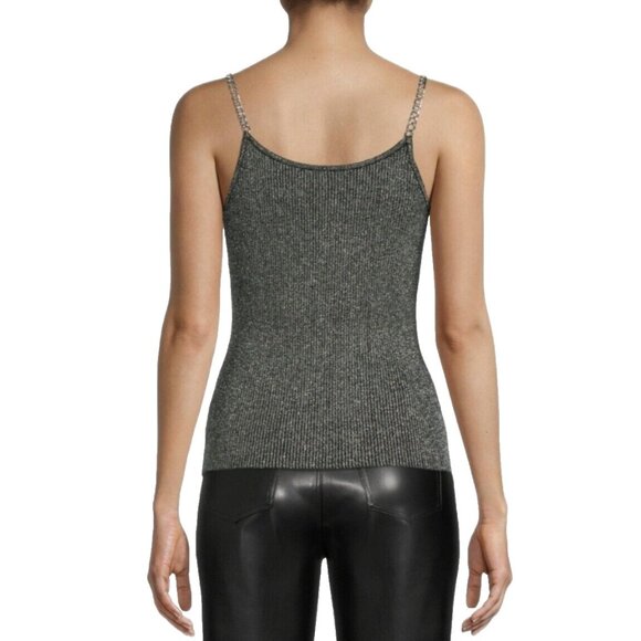 Chain Strap Tank Top Sweater Women Large 11-13 Black Silver Metallic Sleeveless - Picture 5 of 14